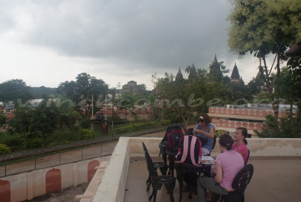 The terrace at the Betwa Retreat, under a darkening monsoon sky